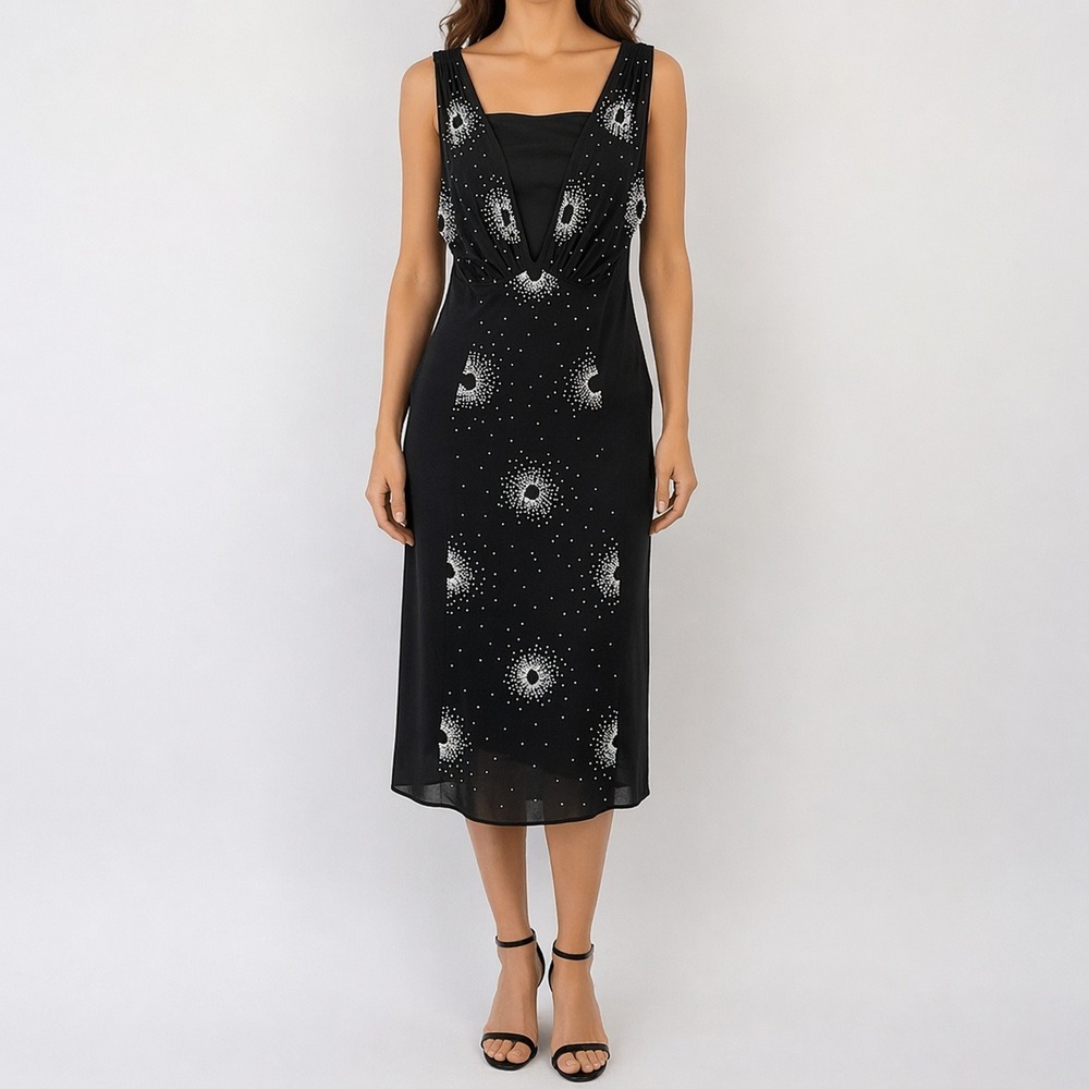 Vintage Vivienne Tam Dress Size 2 Womens Flower Beaded Black Mesh 90s‎ Formal